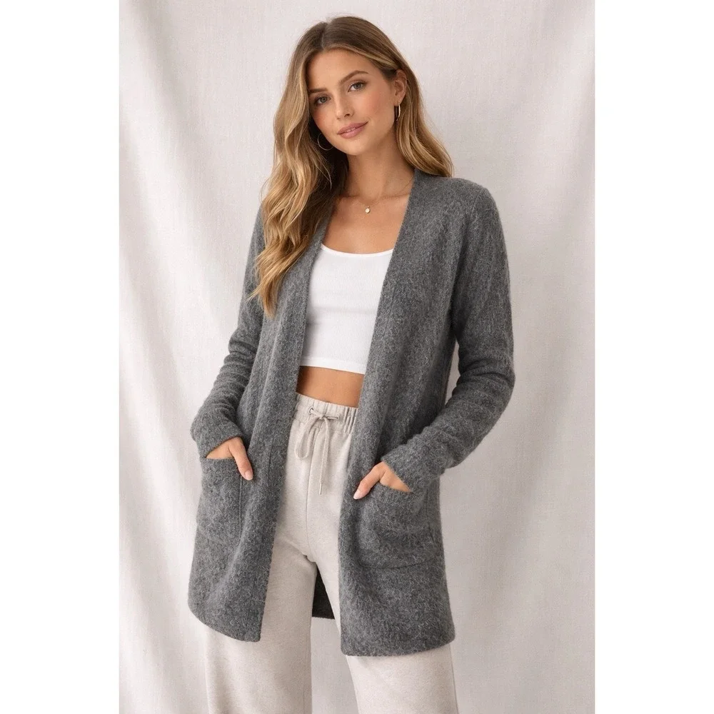 Wilfred Free Alpaca‎ Wool Blend Open Front Cardigan Gray Longline Sweater L